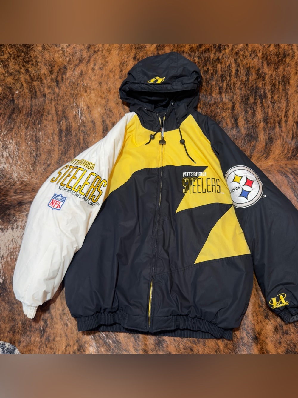 Vintage 90s Steelers Pittsburgh Sharktooth Pro Line Logo Athletic Jacket Coat XL